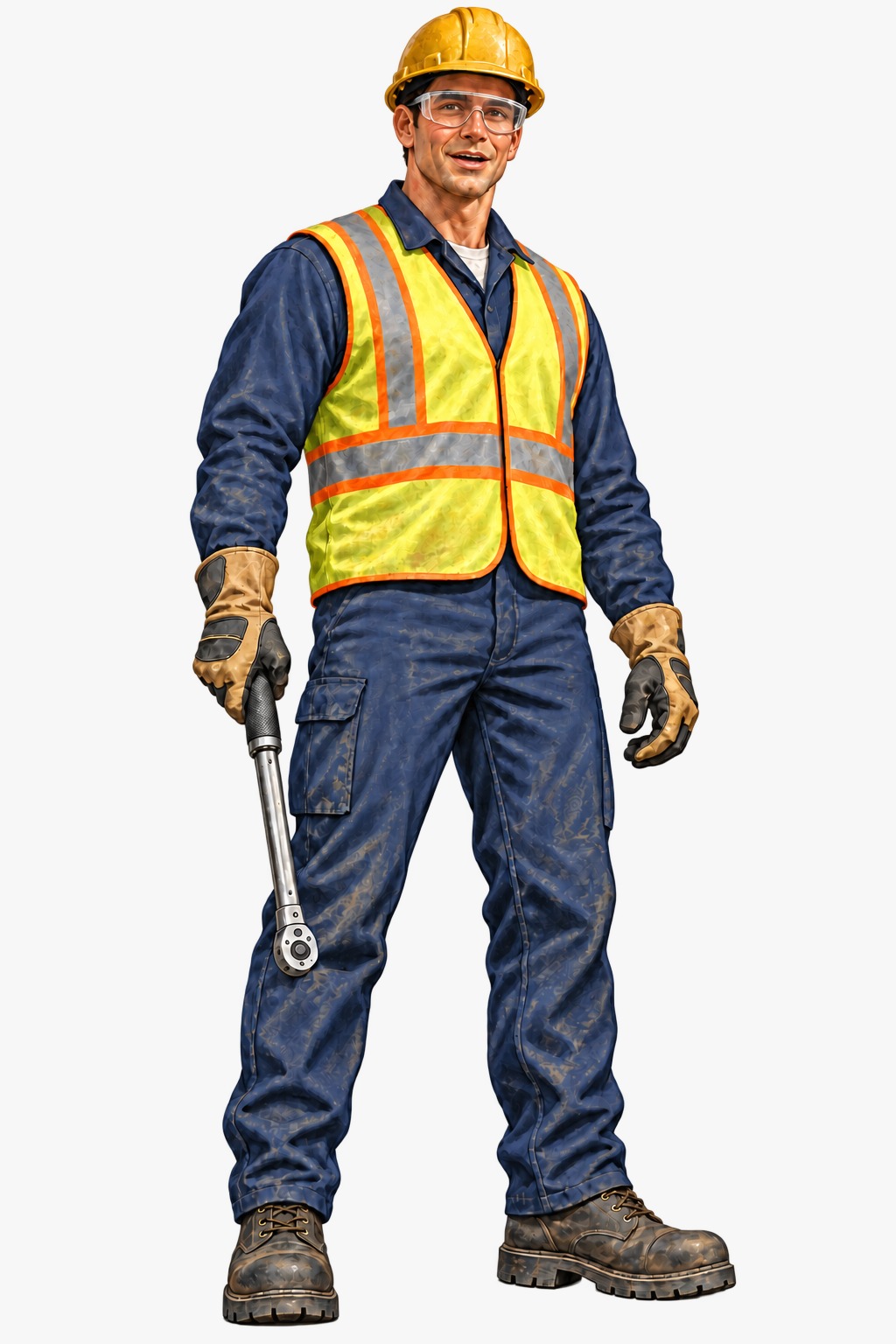 Trabajador de TORC con casco, chaleco reflejante y llave de torque